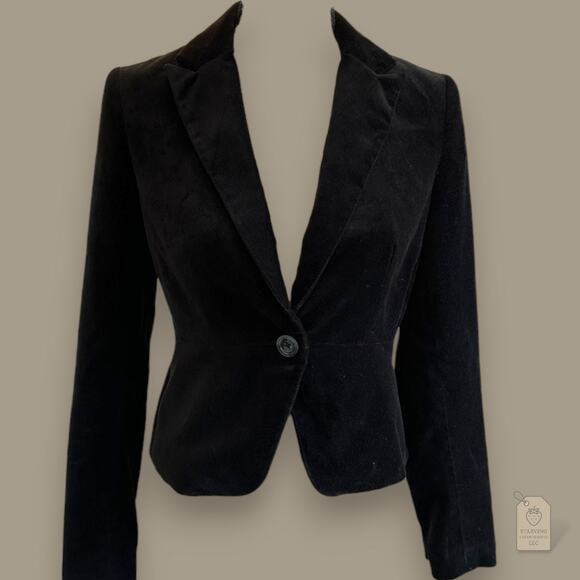 Banana Republic Black Suede Velvet Blazer Jacket Fitted Single Button 0 - Picture 1 of 10